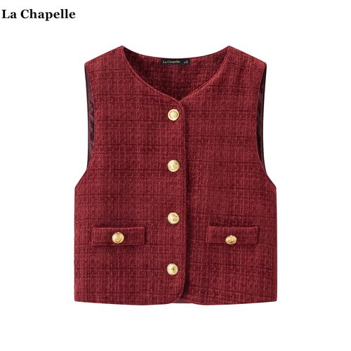 拉夏贝尔/La Chapelle小香风V领马甲背心女秋冬新款无袖坎肩上衣