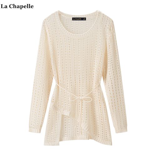 拉夏贝尔/La Chapelle不规则镂空针织衫女春夏新款慵懒风外搭罩衫