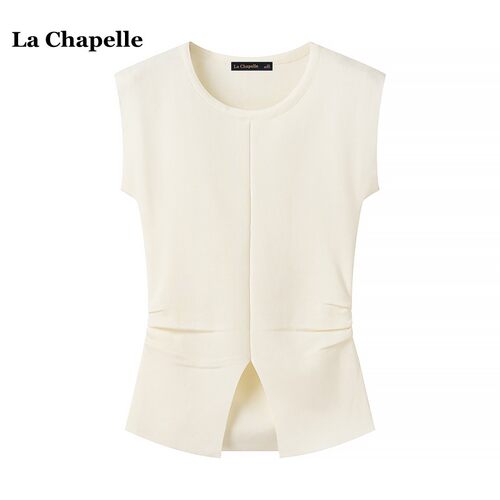 拉夏贝尔/La Chapelle夏季新款设计感纯色开叉T恤女无袖背心上衣