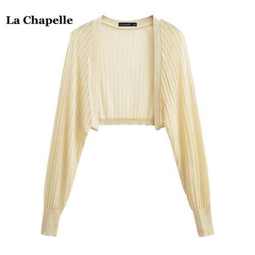 拉夏贝尔/La Chapelle夏季纯色冰丝针织开衫女薄款镂空披肩防晒衣