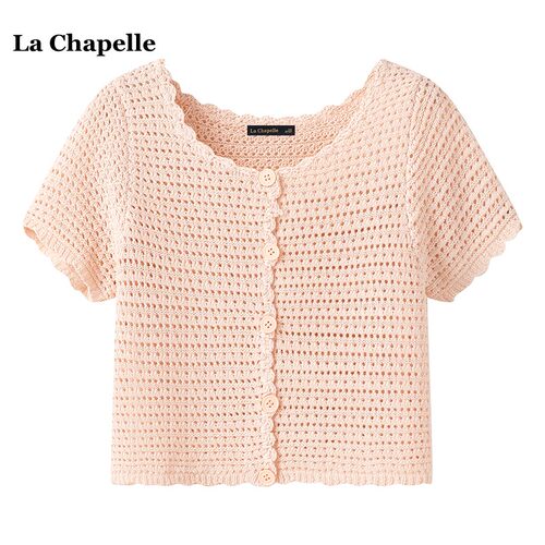 拉夏贝尔/La Chapelle镂空针织开衫女夏季薄款气质甜美空调衫上衣