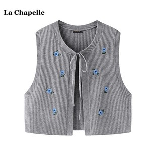拉夏贝尔 Chapelle刺绣花朵针织背心女春季 小香风叠穿系带开衫