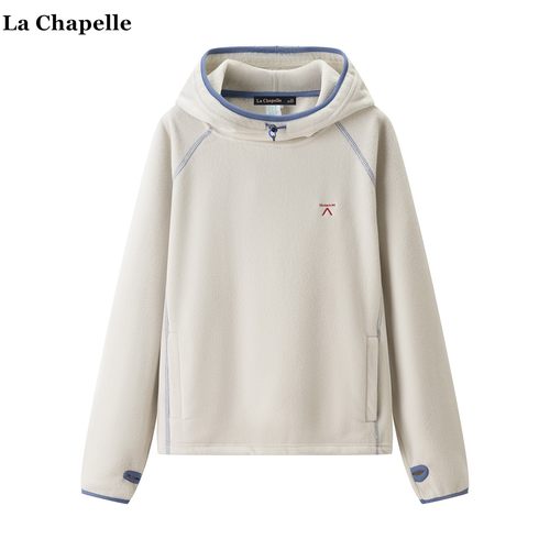 拉夏贝尔/La Chapelle冬季新款户外保暖连帽宽松摇粒绒卫衣上衣女