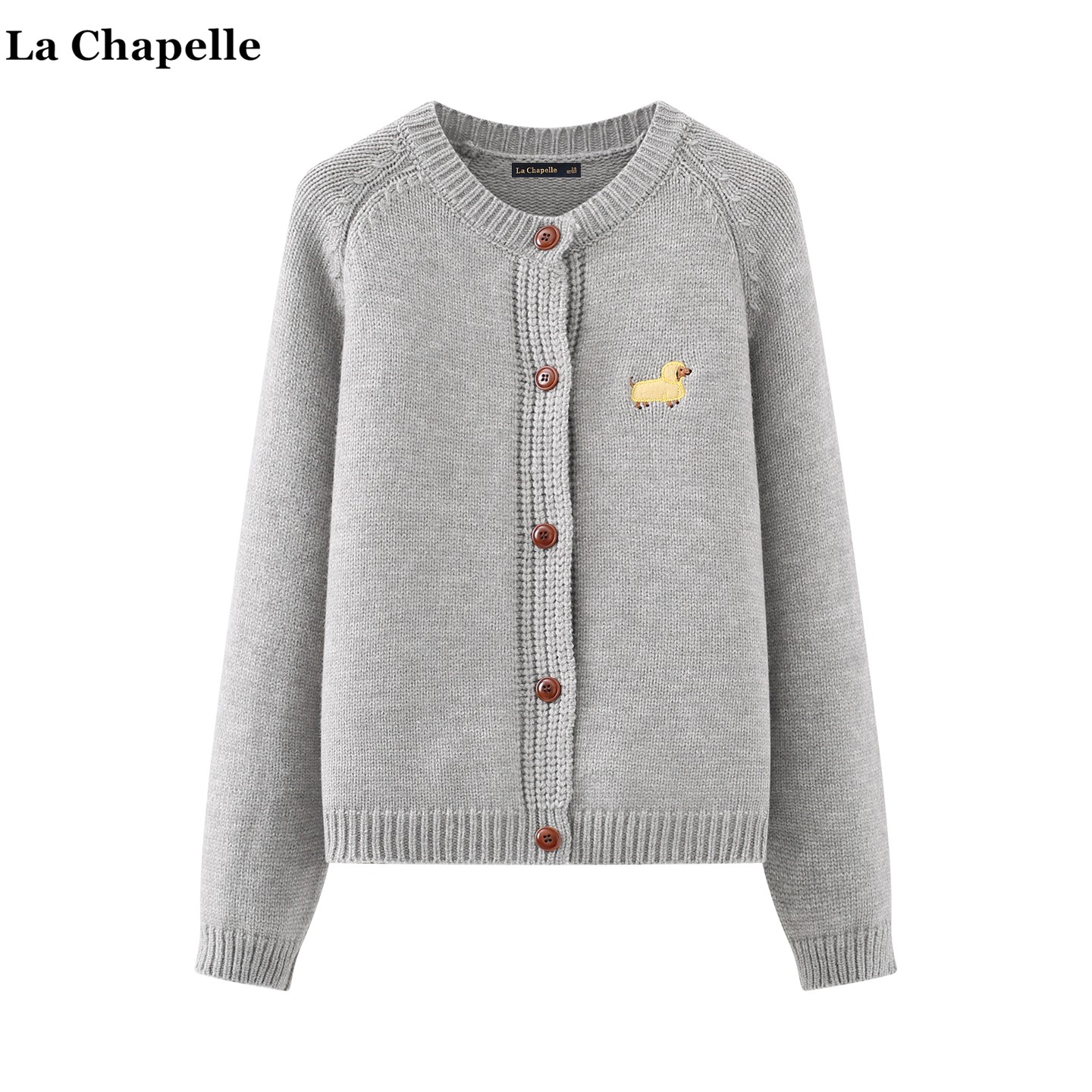 拉夏贝尔/La Chapelle美式复古卡通刺绣针织开衫女秋冬小个子毛衣