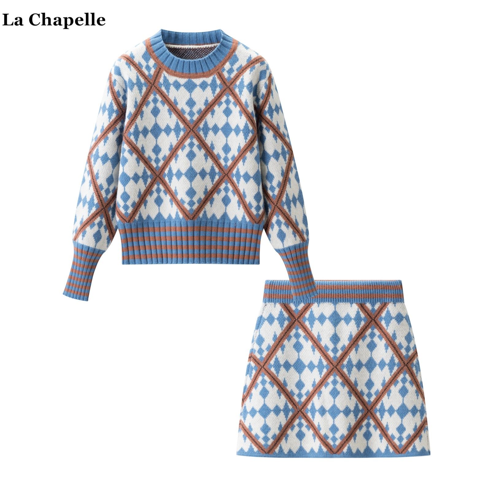 拉夏贝尔/La Chapelle小香风提花针织衫高腰半身裙秋冬气质套装女,女装/女士精品,时尚套装,淘宝优惠券,粉丝福利购,淘宝优惠卷