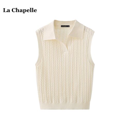 拉夏贝尔/La Chapelle休闲百搭翻领麻花针织衫女夏季新款无袖上衣