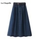 新款 Chapelle高腰显瘦牛仔半身裙女夏季 复古a字长裙 拉夏贝尔