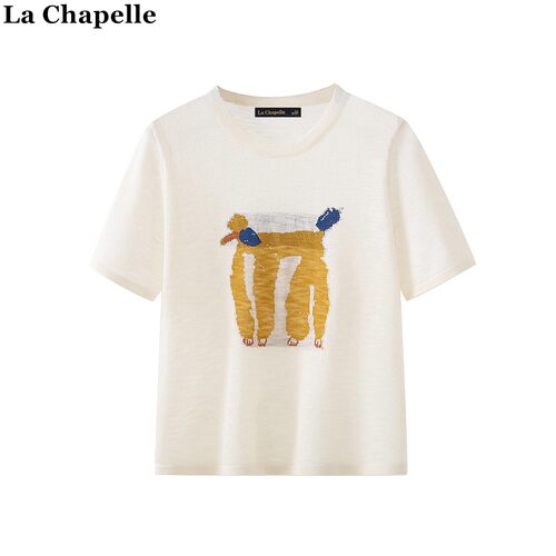 拉夏贝尔/La Chapelle百搭卡通印花夏季宽松显瘦圆领短袖T恤女潮