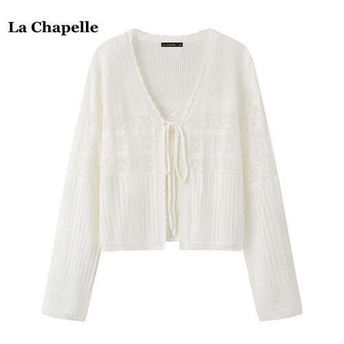 拉夏贝尔/La Chapelle镂空薄款针织开衫女春夏新款外搭小披肩上衣