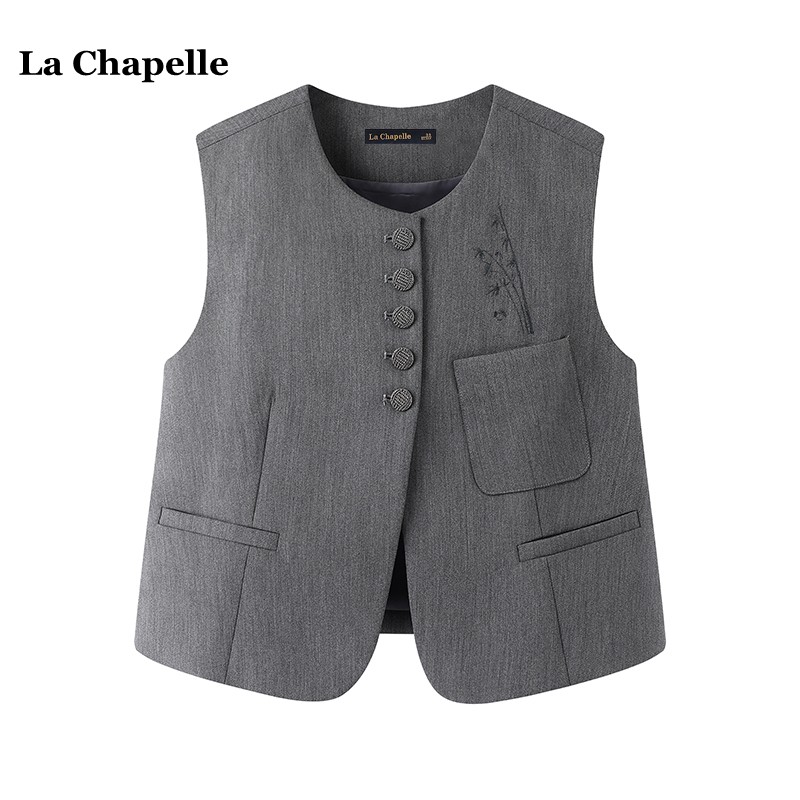 拉夏贝尔/La Chapelle设计感刺绣西装马甲女春季新款高级感短上衣