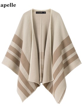 拉夏贝尔/La Chapelle高级感外搭针织披肩女秋季新款旅游斗篷围巾