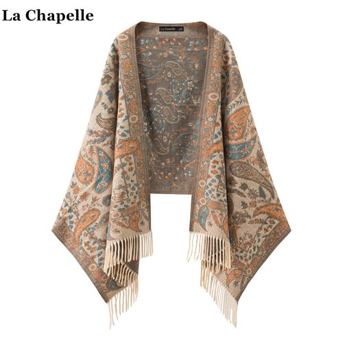 拉夏贝尔/La Chapelle民族风旅游针织披风围巾女复古流苏斗篷披肩