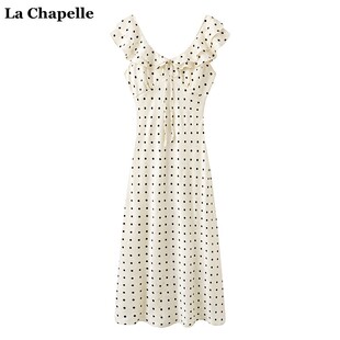 拉夏贝尔/La Chapelle法式气质名媛风收腰显瘦小众短袖连衣裙女