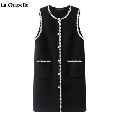 拉夏贝尔/La Chapelle千金风miu系撞色背心连衣裙女秋冬毛呢短裙