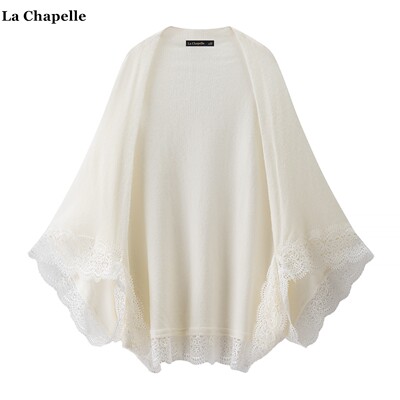 拉夏贝尔/La Chapelle松弛风软糯针织开衫女蕾丝花边外搭披肩斗篷