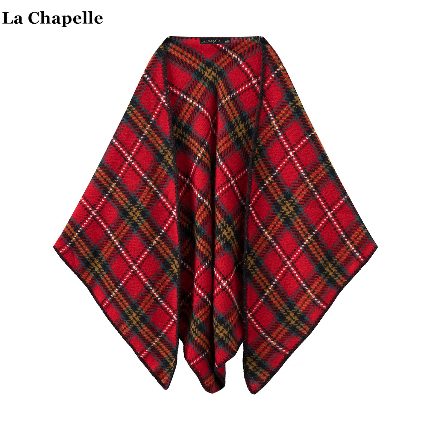 拉夏贝尔/La Chapelle氛围感红色格子三角披肩女百搭针织斗篷围巾