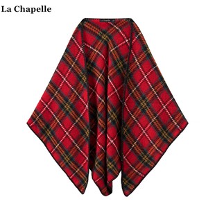 拉夏贝尔/La Chapelle氛围感红色格子三角披肩女百搭针织斗篷围巾