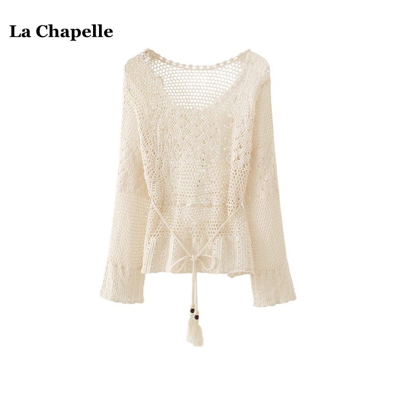 拉夏贝尔/La Chapelle法式小众镂空针织衫女夏季新款百搭长袖上衣,女装/女士精品,毛针织衫,淘宝优惠券,粉丝福利购,淘宝优惠卷