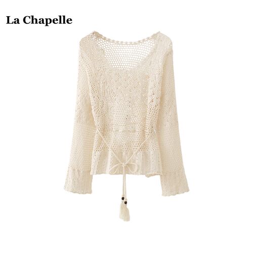 拉夏贝尔/La Chapelle法式小众镂空针织衫女夏季新款百搭长袖上衣