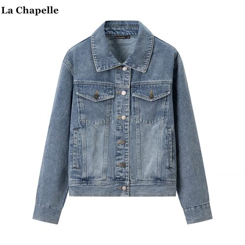 拉夏贝尔/La Chapelle复古宽松牛仔外套女秋季新款松弛风夹克上衣