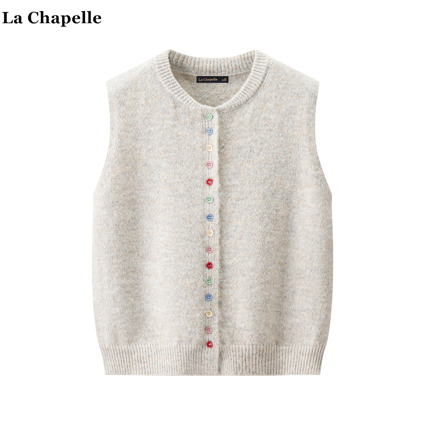 拉夏贝尔/La Chapelle彩色纽扣针织马甲女秋冬款外搭叠穿马夹坎肩