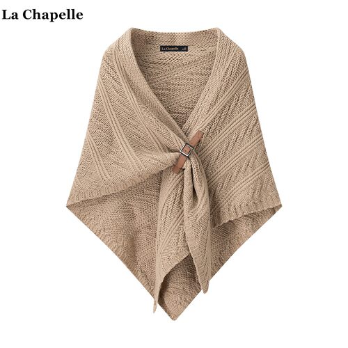 拉夏贝尔/La Chapelle纯色针织三角披肩外搭空调房保暖围巾开衫女