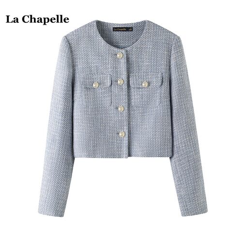 拉夏贝尔/La Chapelle小香风气质短外套女秋季新款粗花呢百搭上衣