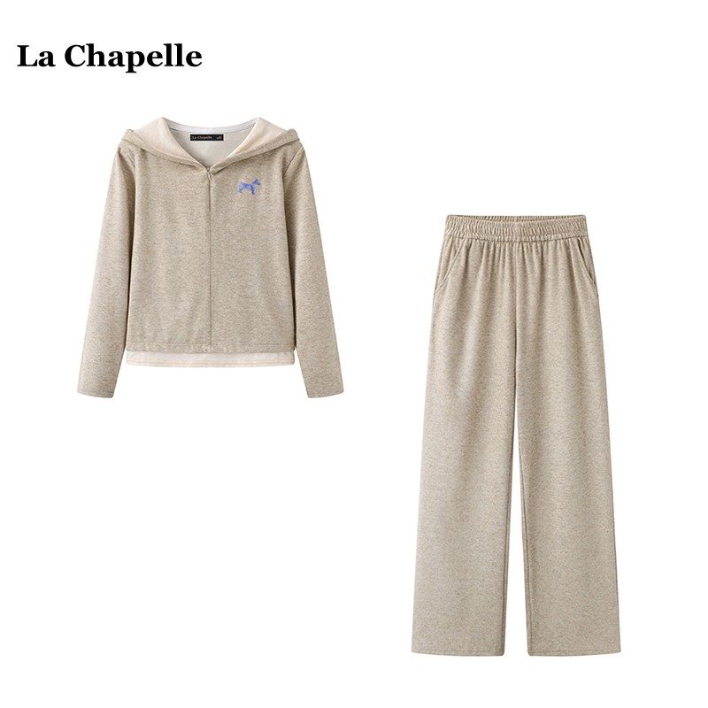 拉夏贝尔/La Chapelle春秋新款连帽卫衣高腰阔腿裤休闲运动套装女,女装/女士精品,时尚套装,淘宝优惠券,粉丝福利购,淘宝优惠卷