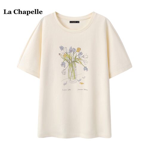 拉夏贝尔/La Chapelle印花宽松短袖T恤女夏季新款韩版休闲风上衣