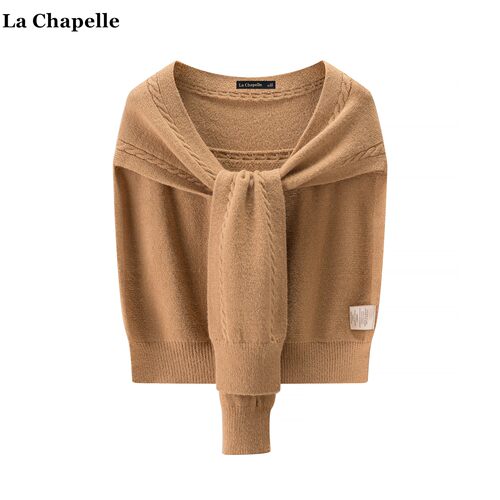 拉夏贝尔/La Chapelle高级感麻花针织披肩女松弛感护颈围巾小坎肩