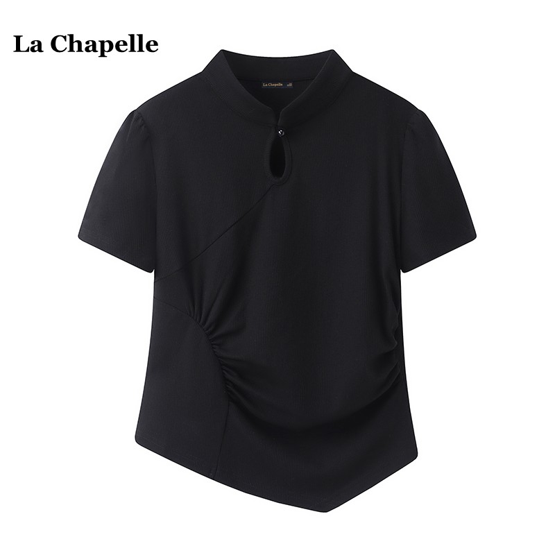 拉夏贝尔/La Chapelle新中式国风立领短袖T恤女夏季新款显瘦上衣