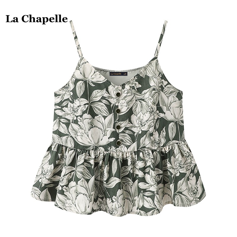 拉夏贝尔/La Chapelle度假风碎花V领吊带女春夏新款无袖内搭上衣
