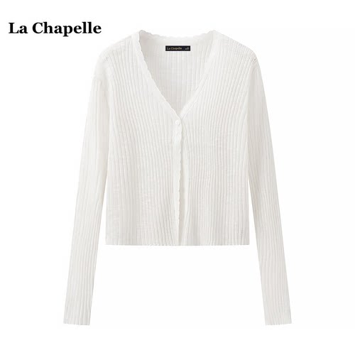 拉夏贝尔/La Chapelle夏季冰丝针织开衫女V领防晒衣薄款披肩上衣
