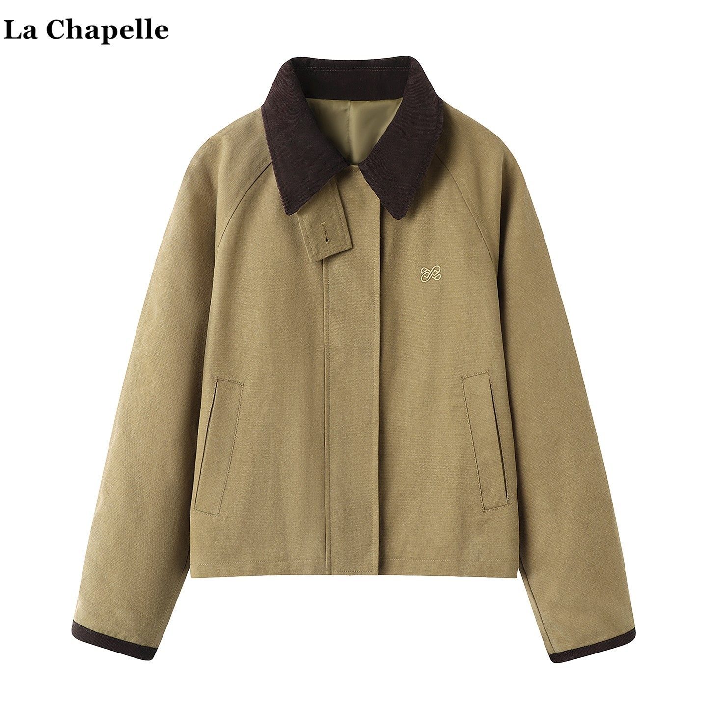 拉夏贝尔/La Chapelle撞色polo领短外套女秋季新款松弛风百搭夹克