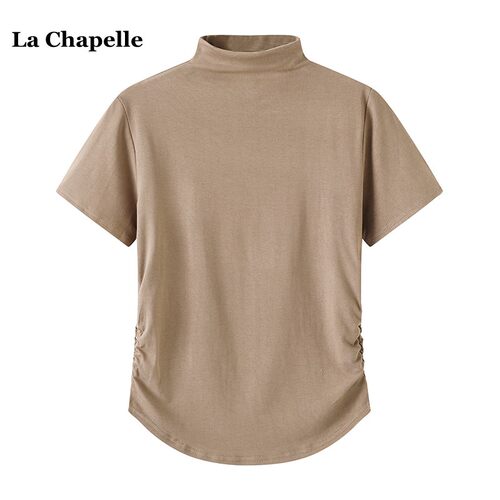 拉夏贝尔/La Chapelle夏季半高领收腰洋气修身短袖T恤女打底上衣
