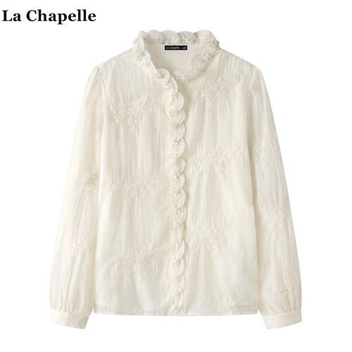 拉夏贝尔/La Chapelle蕾丝刺绣长袖衬衫女秋季新款法式宫廷风衬衣