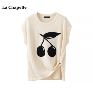樱桃无袖 拉夏贝尔 Chapelle秋季 上衣女 针织衫 设计感开叉打底衫