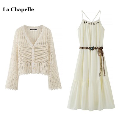 拉夏贝尔/La Chapelle夏季波西米亚复古旅游穿搭吊带露背连衣裙女
