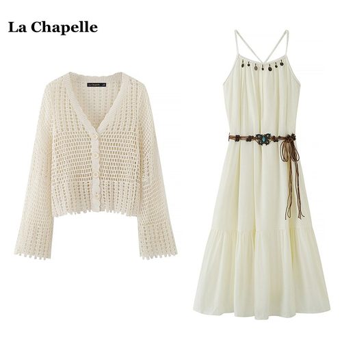 拉夏贝尔/La Chapelle夏季波西米亚复古旅游穿搭吊带露背连衣裙女