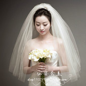 韩式 蓬蓬造型头纱结婚拍照旅游街拍硬纱 新娘简白色约双层发梳短款