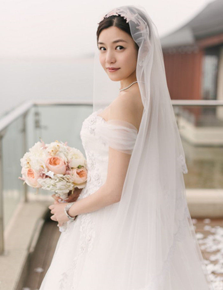 陈妍希婚礼同款韩式梦幻蕾丝花边新娘结婚超长拖尾软纱头纱新款