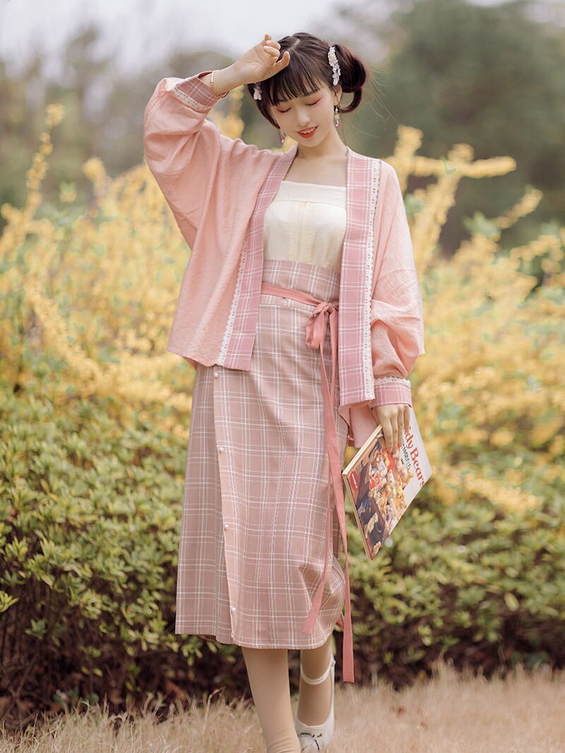 꽃의 여신 이야기 - 건대 여성을 위한 원래 HANFU 송나라 나선형 스커트 중국식 허리 길이 송나라 재킷 여성을 위한 비행기 소매 봄 여름