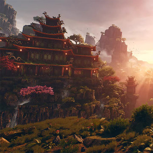 Asian 国风山脉寺庙瀑布河流 Temple 中式 古风仙境 Pack UE4虚幻5