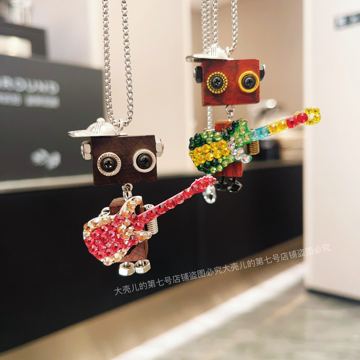 纯手工制作成品镶钻朋克机器人项链木制潮流 创意 时尚 精品 礼物