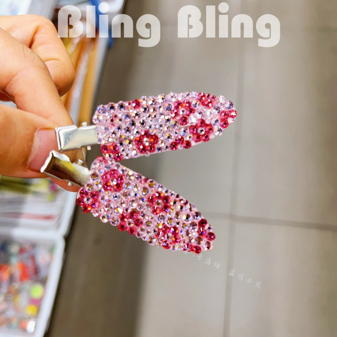 莫奈花园韩国进口发饰敲美水钻粉钻树叶形花朵鸭嘴夹无痕发夹边夹