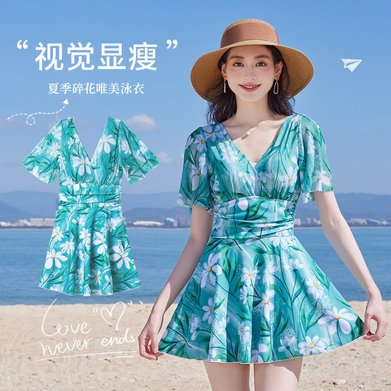 新款女士泳衣个性复古油画风印花连体泳衣
