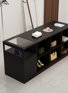 服装店中岛柜收银台带玻璃流水台展示台柜台摆件饰品陈列柜吧台桌