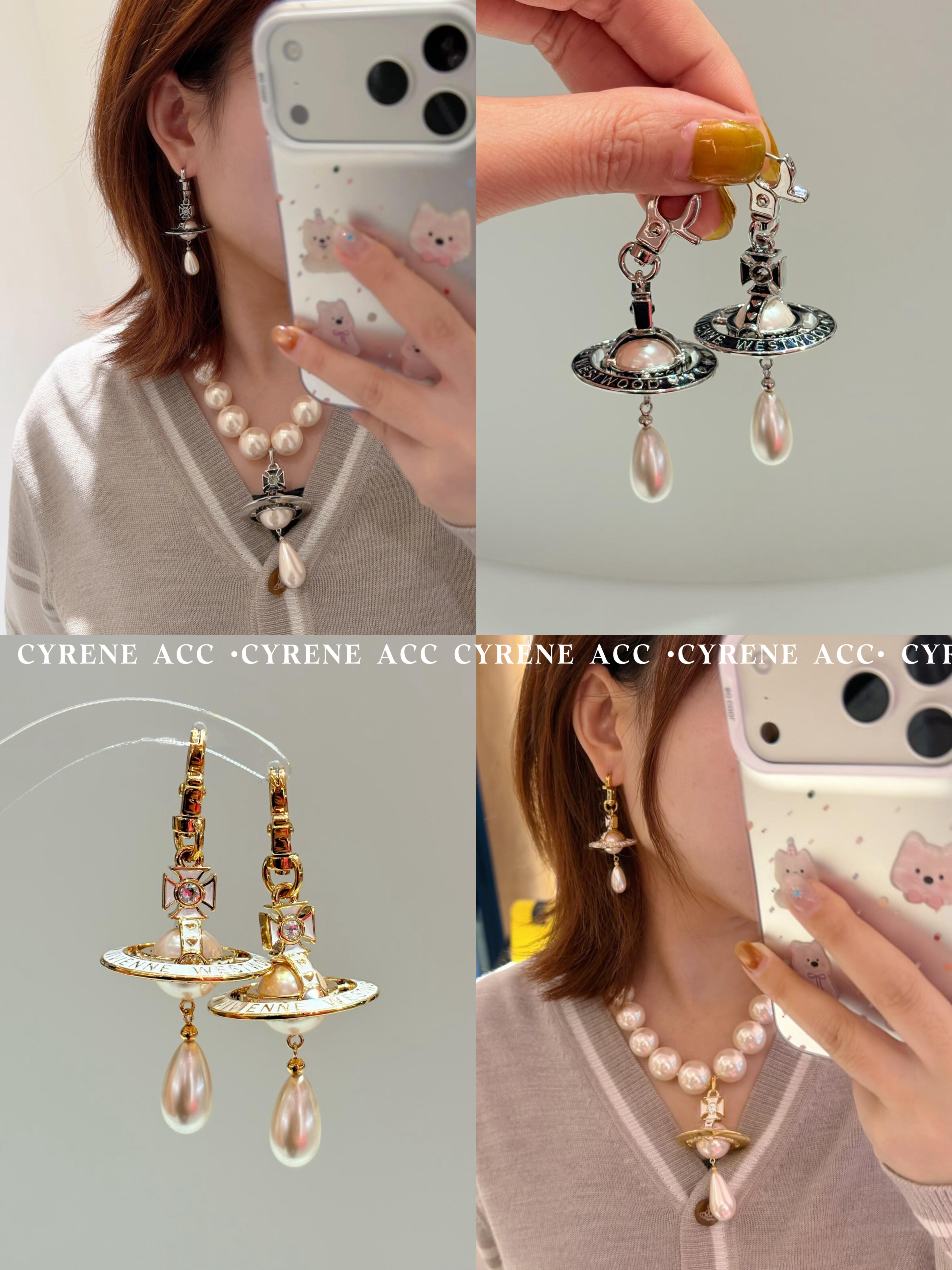 新款珍珠水滴星球土星吊坠耳钉女小众设计感高级感耳环爆款耳饰