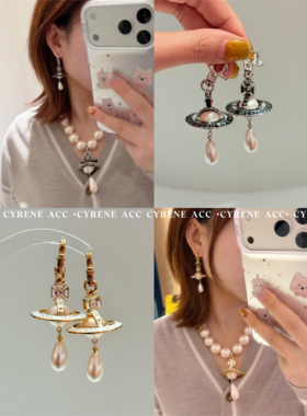 新款珍珠水滴星球土星吊坠耳钉女小众设计感高级感耳环爆款耳饰