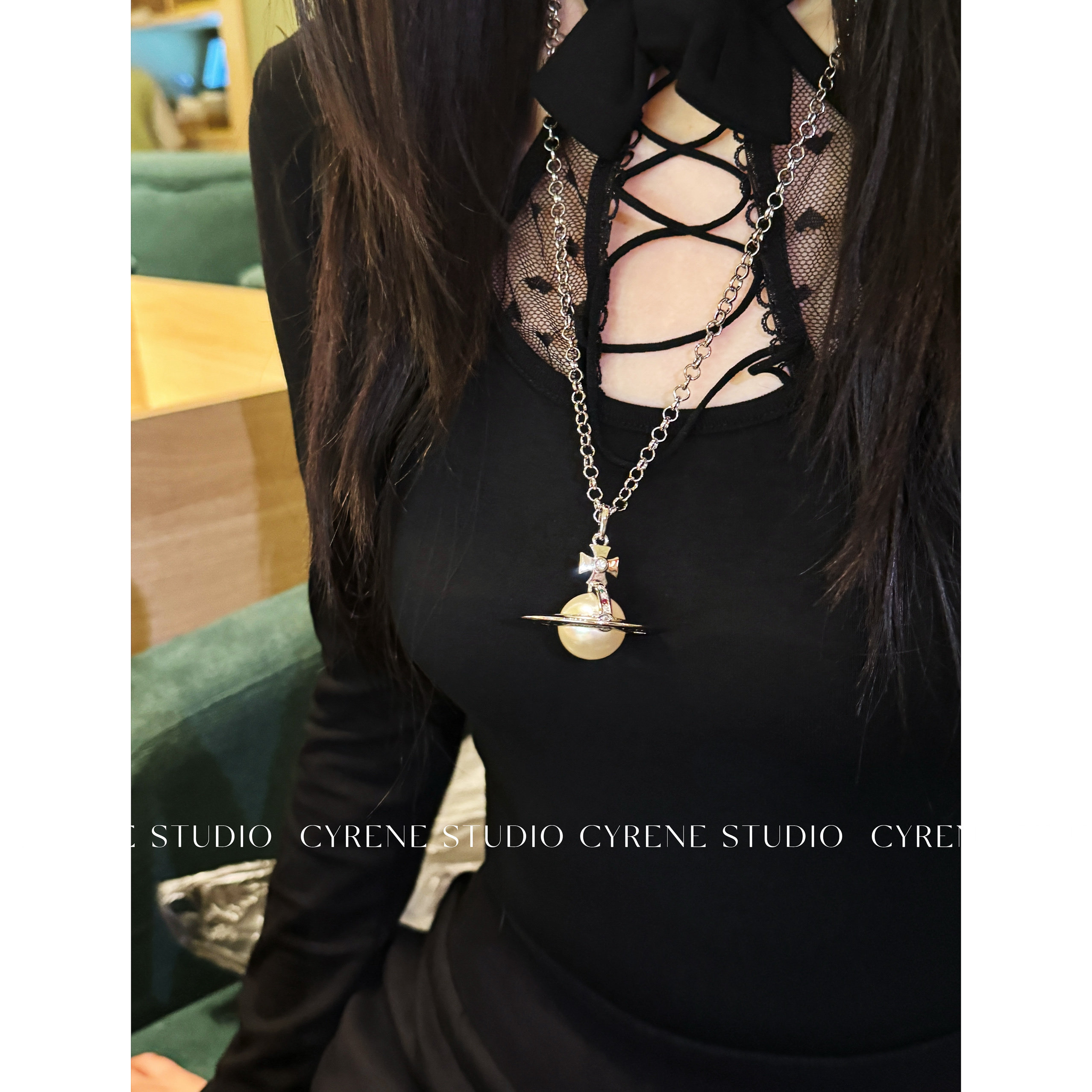 高级感小众设计立体土星珍珠项链百搭个性卫衣链男女高级感不掉色